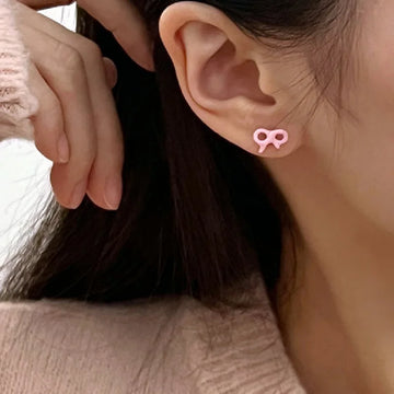 Daiiibabyyy Trendy Vintage Cute Geometry Bowknot Star Screw Earrings For Women Egirl Stainless Steel Earring Y2K Accessories Jewelry Gifts